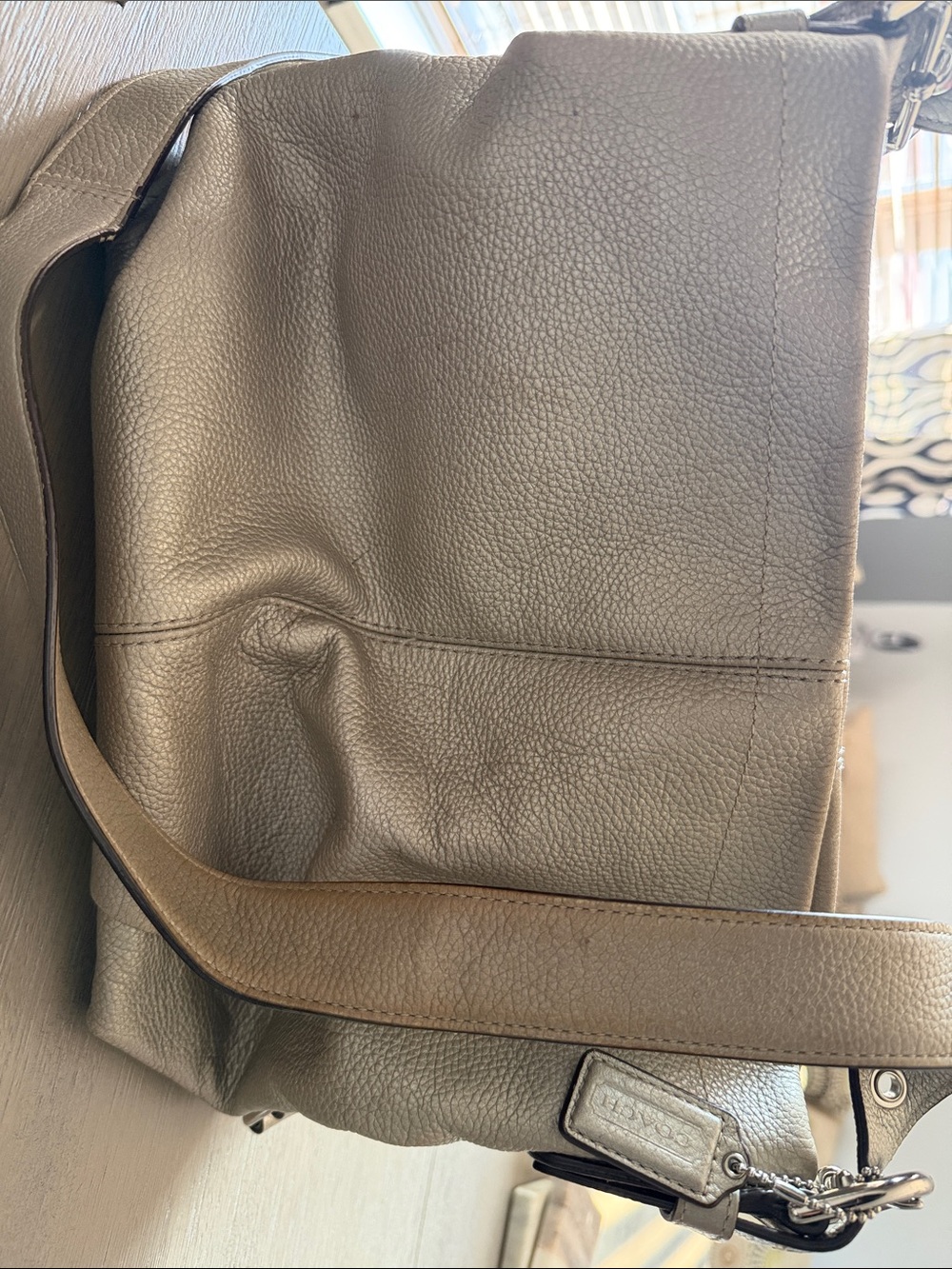 Coach Pebbled Leather Shoulder Bag in Taupe